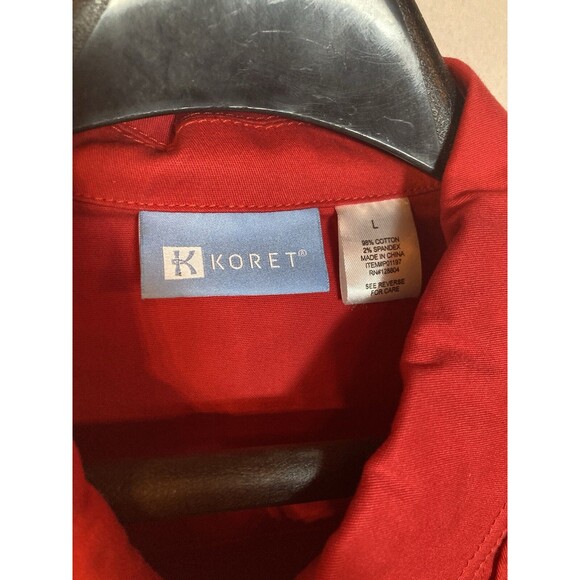 Koret Red Jean Blazer Jacket Womens Size Large Zipper Front Shoulder Pads - Picture 3 of 9